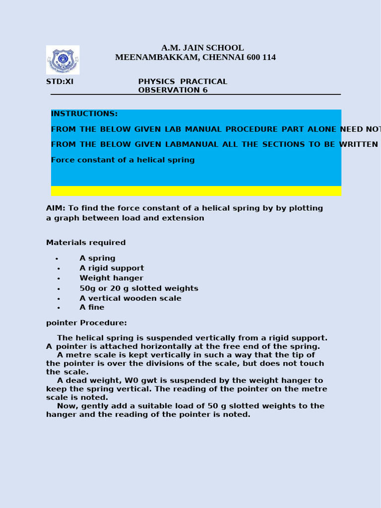 Force Constant of a Helical Spring | PDF