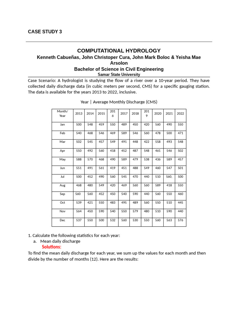 Hydrology Case Study: River Discharge Analysis | PDF | Coefficient Of ...