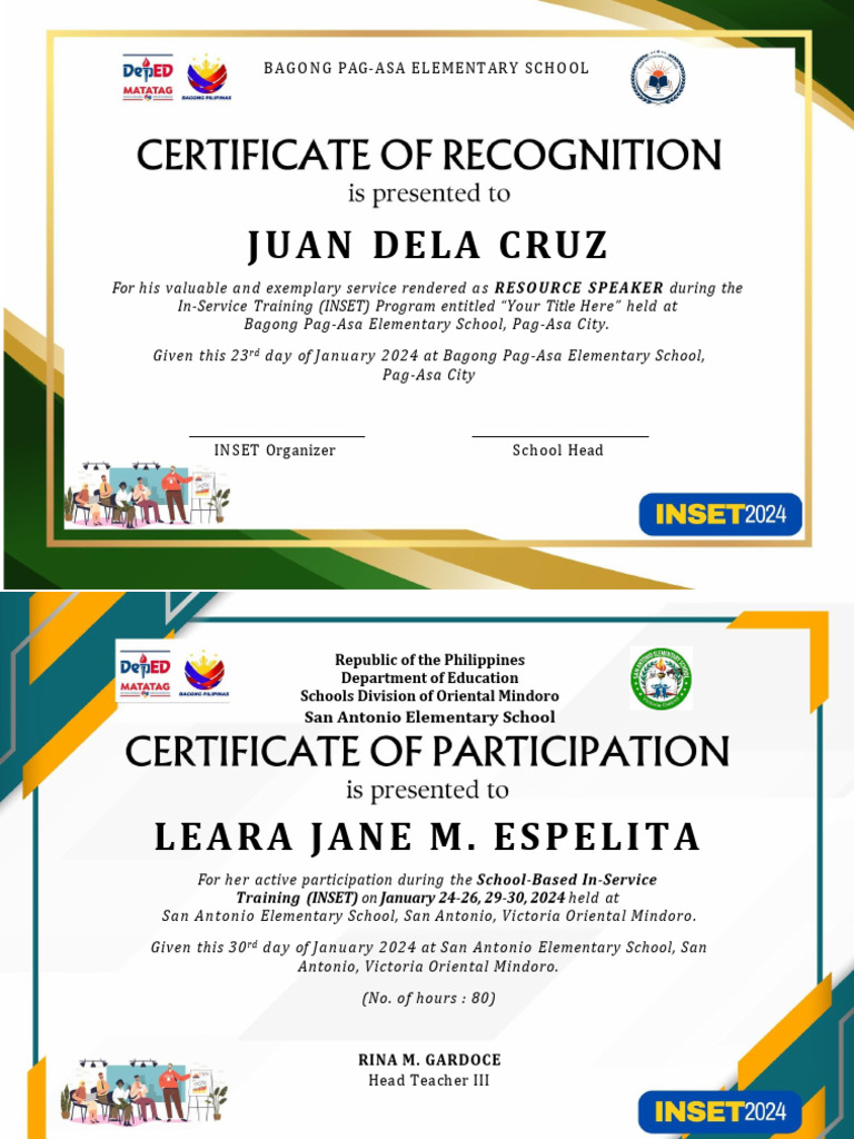 INSET Certificate Template | PDF