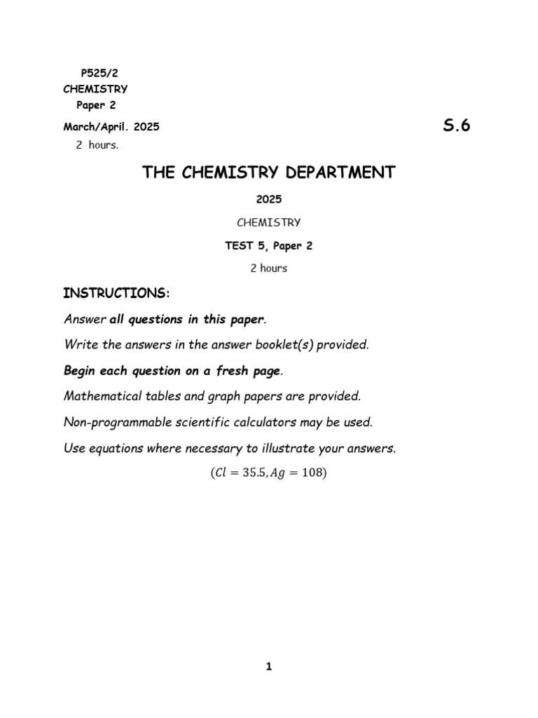 May 2025 Chemistry Paper 2 Exam | PDF | Calcium | Chloride