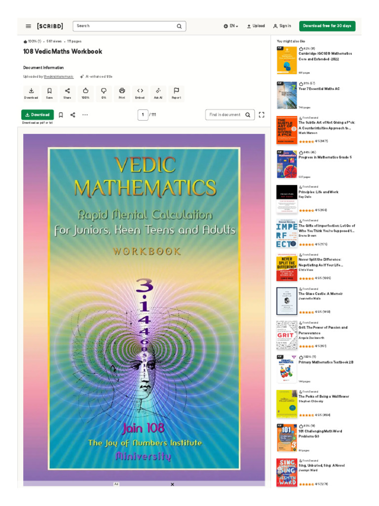 WW Scribd Com Document 767721308 108 VedicMaths Workbook | PDF ...