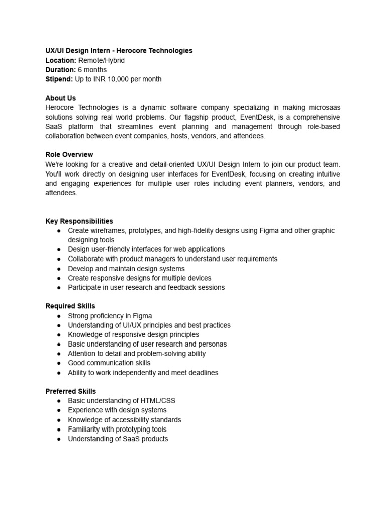 UX/UI Design Internship at Herocore | PDF | User Interface Design ...