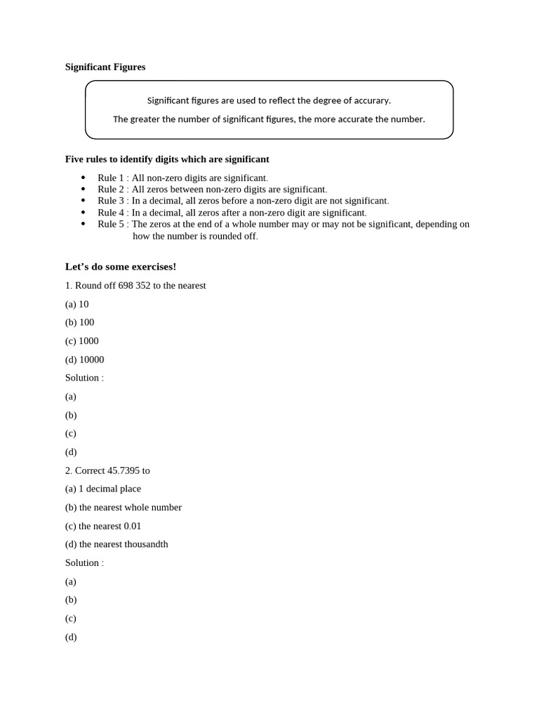 Significant Figures Questions | PDF