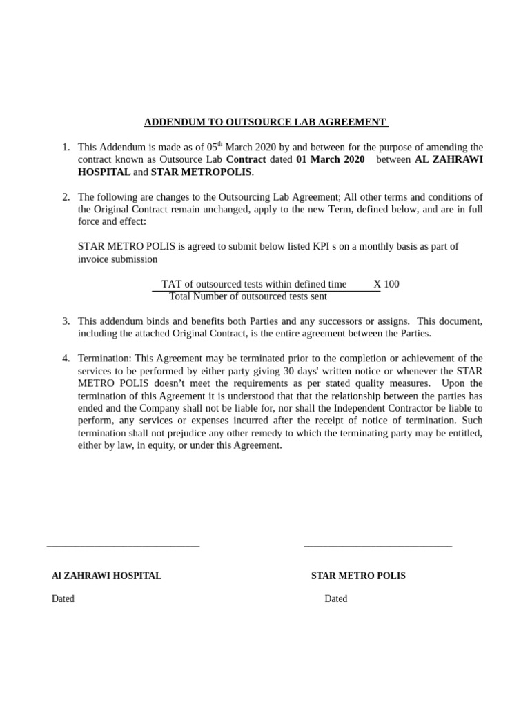 Outsource Lab Agreement Addendum | PDF