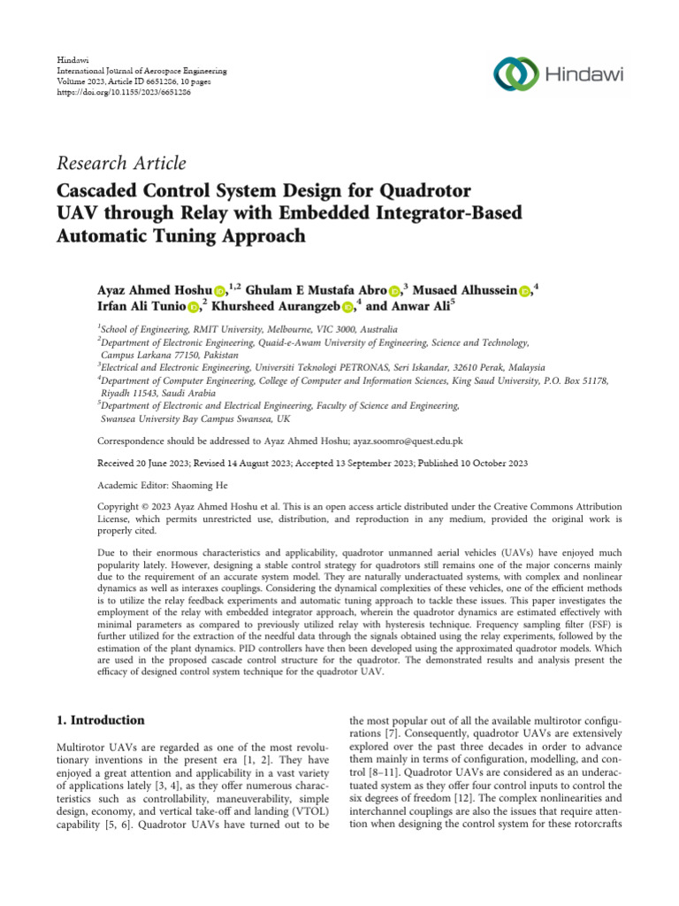 Quadrotor UAV Control System Design | PDF | Feedback | Control Theory