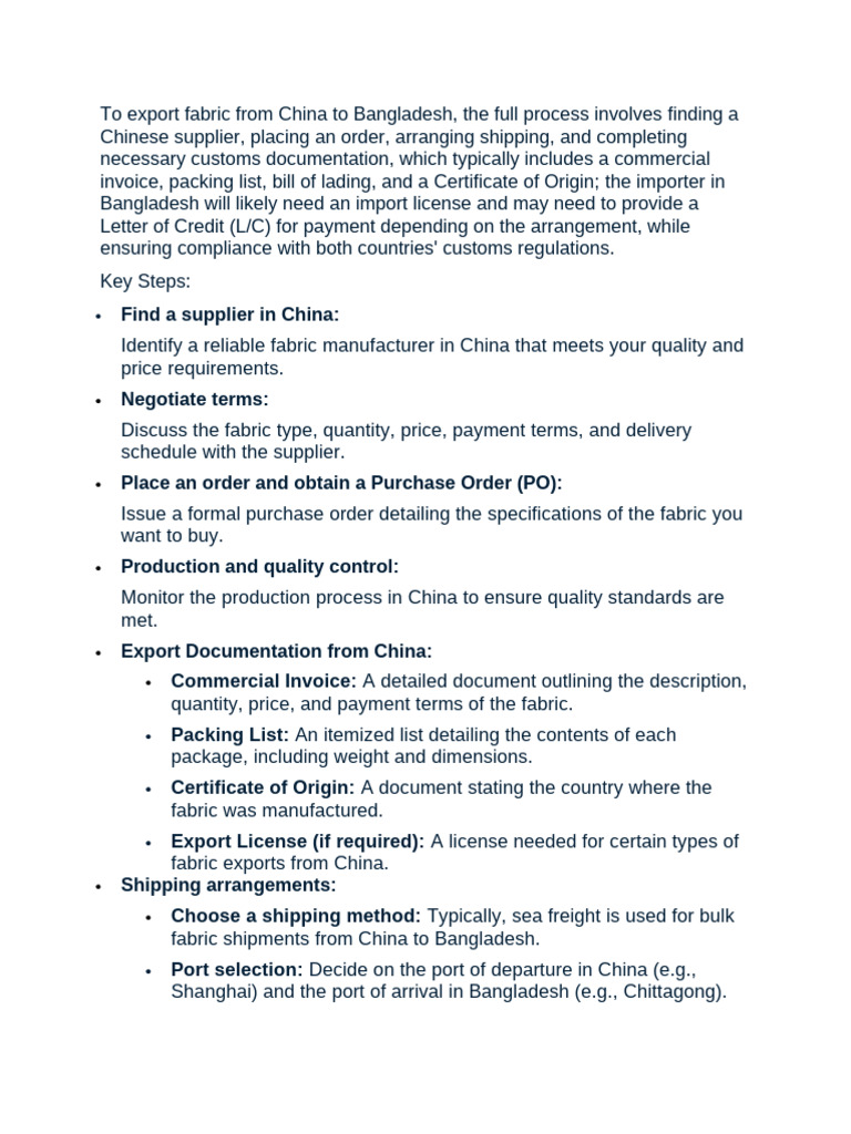 Exporting Fabric: China to Bangladesh Guide | PDF | Customs | Letter Of ...