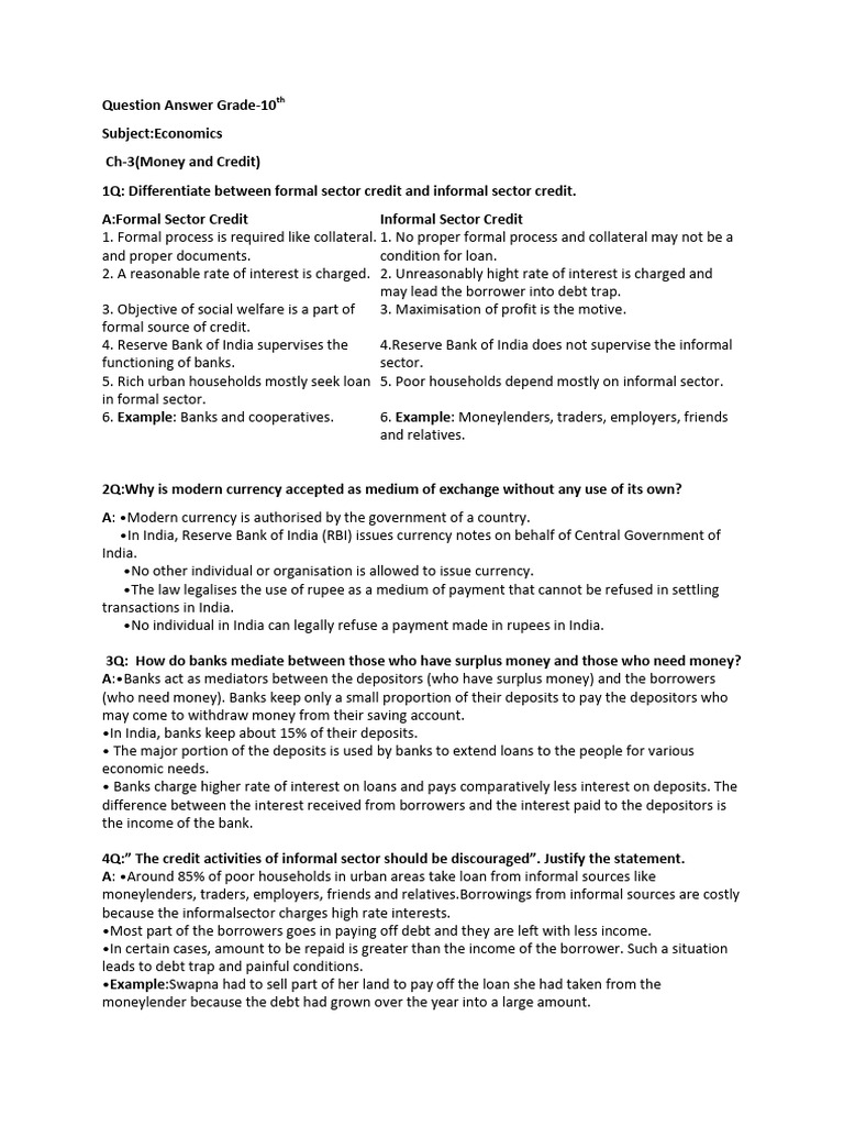 Formal Sector Credit Explained | PDF | Loans | Interest