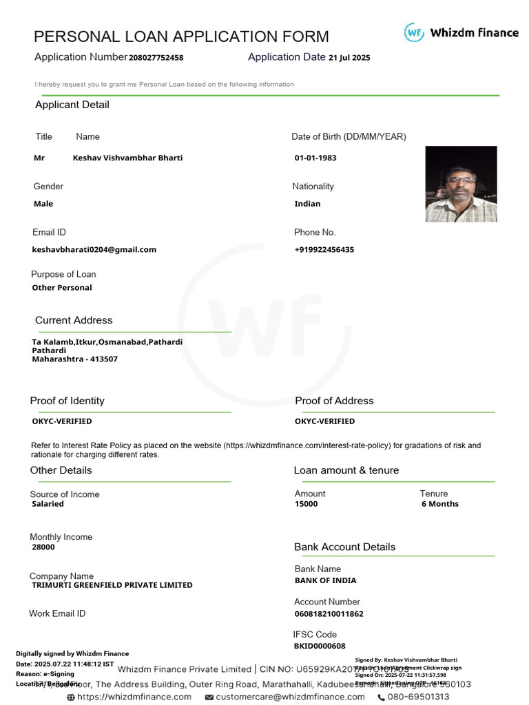Personal Loan Application Form | PDF | Loans | Interest