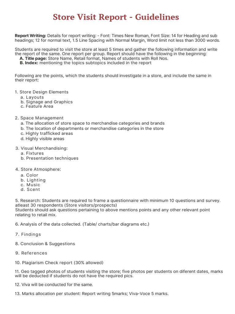 Guidelines - Store Visit Project Report PDF | PDF