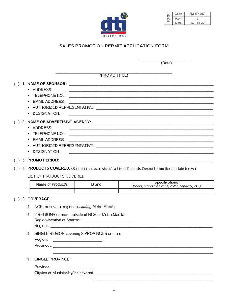 DTI Sales Promotion Permit Application | PDF
