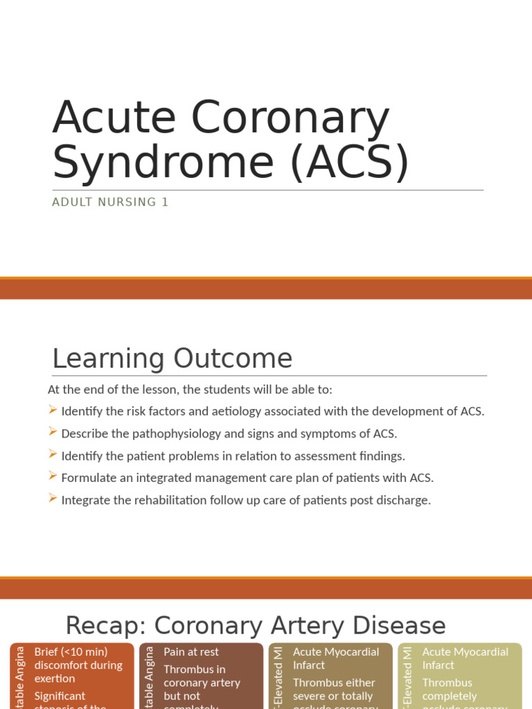 Acute Coronary Syndrome Nursing Guide | PDF | Myocardial Infarction ...
