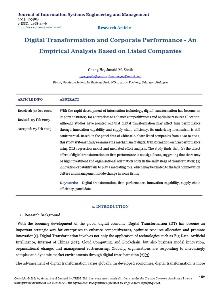 Digital Transformation and Corporate Performance | PDF | Statistics ...