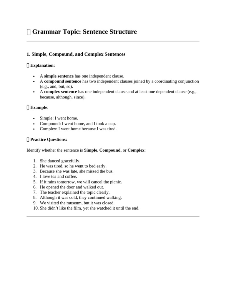 DELS Grammar Sentence Structure Practice 2 With Answers - 28.5.2025 ...