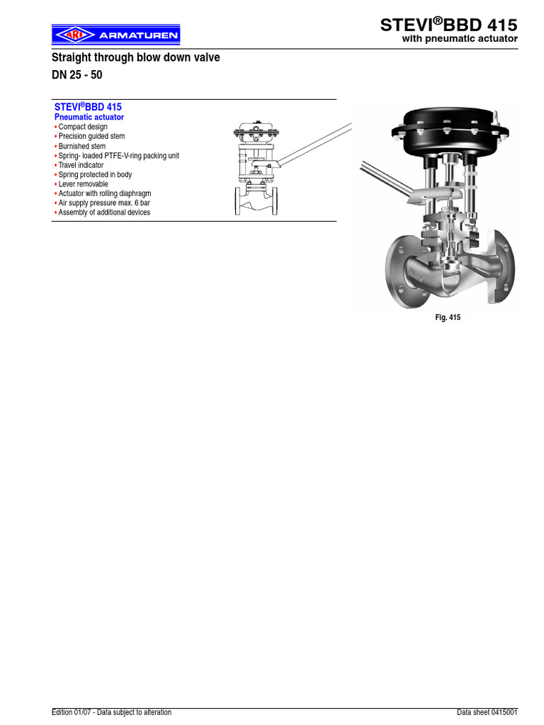 STEVI®BBD 415 Pneumatic Blow Down Valve | PDF | Valve | Mechanical ...