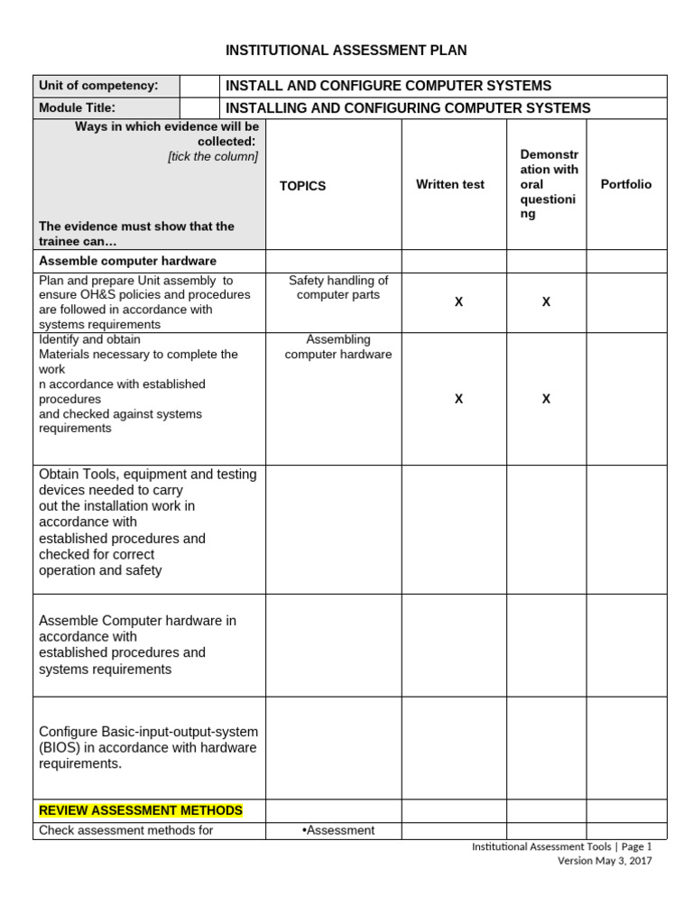 Computer Systems Assessment Plan | PDF | Evaluation