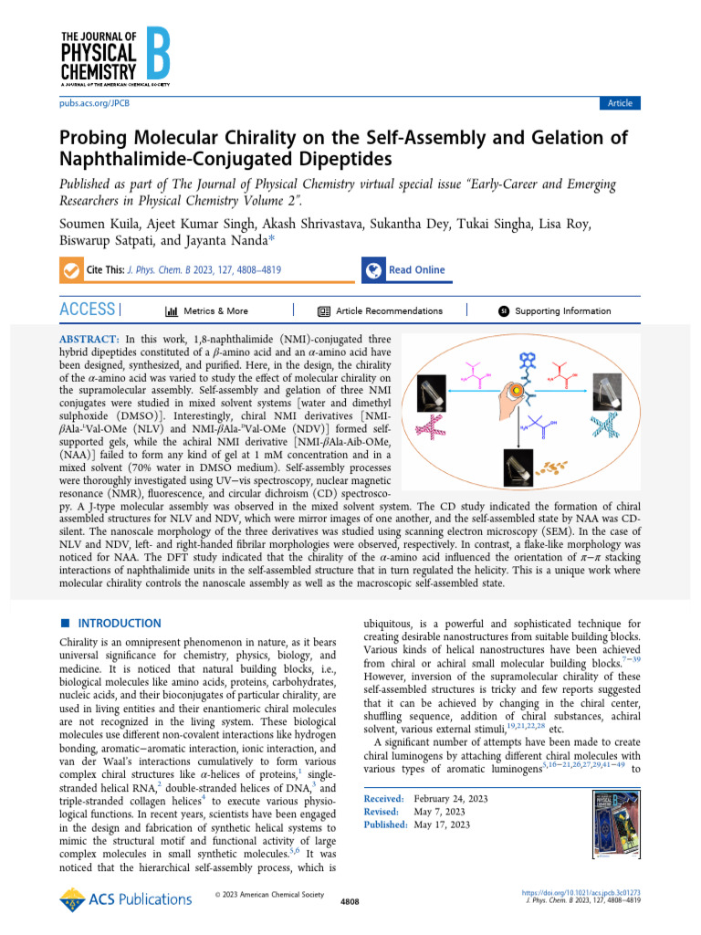 Kuila Et Al 2023 Probing Molecular Chirality On The Self Assembly and ...