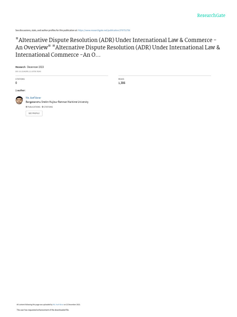 Overview of ADR in International Law | PDF | Alternative Dispute ...