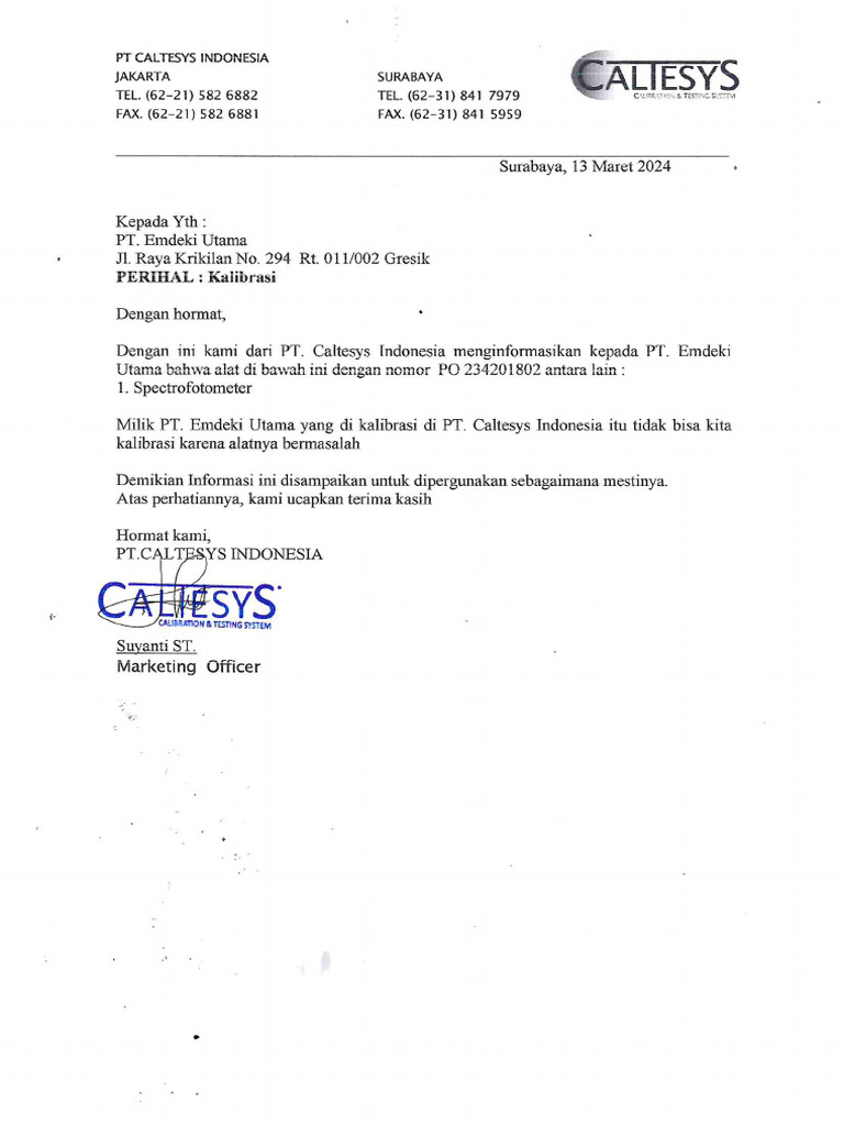Berita Acara Caltesys Pdf