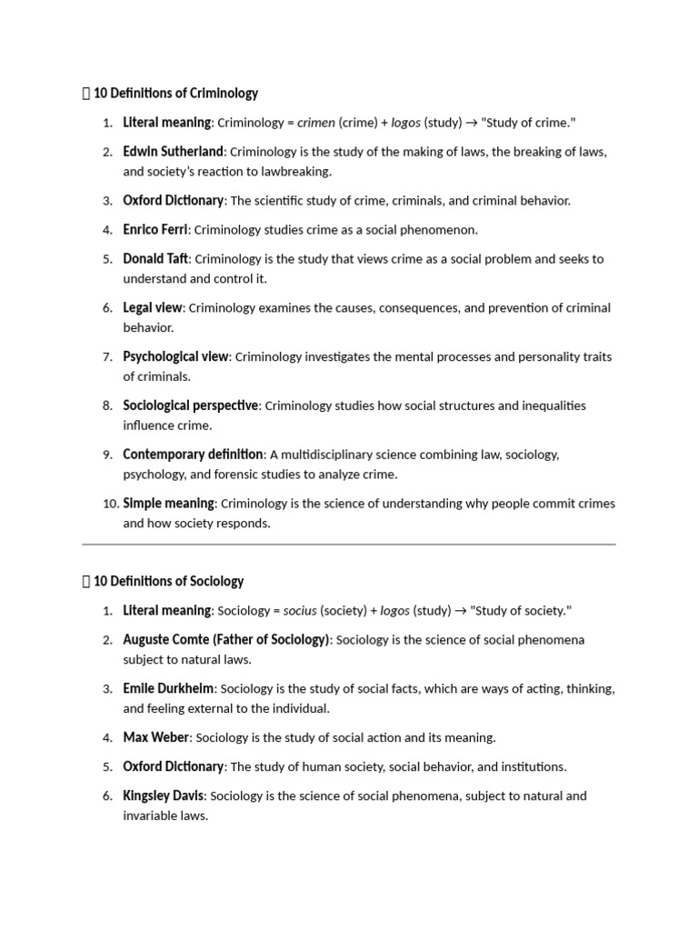 Key Definitions of Criminology, Sociology, and Statistics | PDF ...