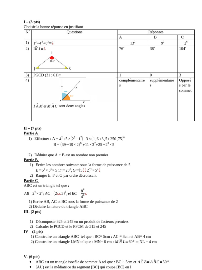 Exercices de mathématiques : triangles et PGCD | PDF | Triangle ...