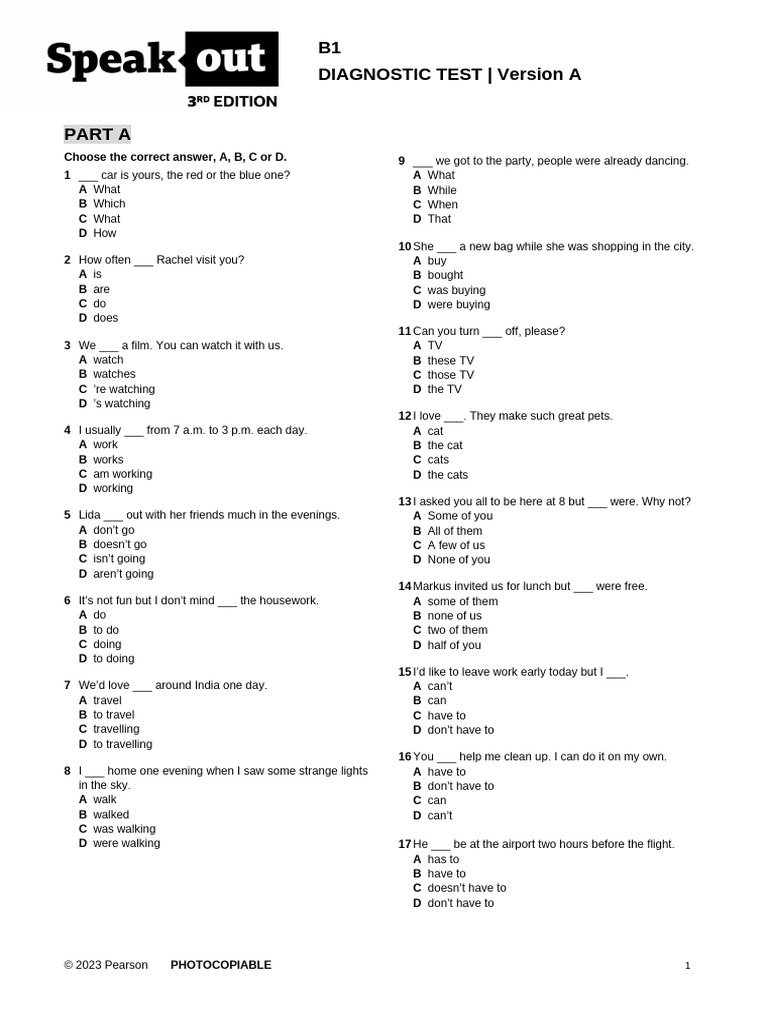 B1 Diagnostic Test Version A | PDF