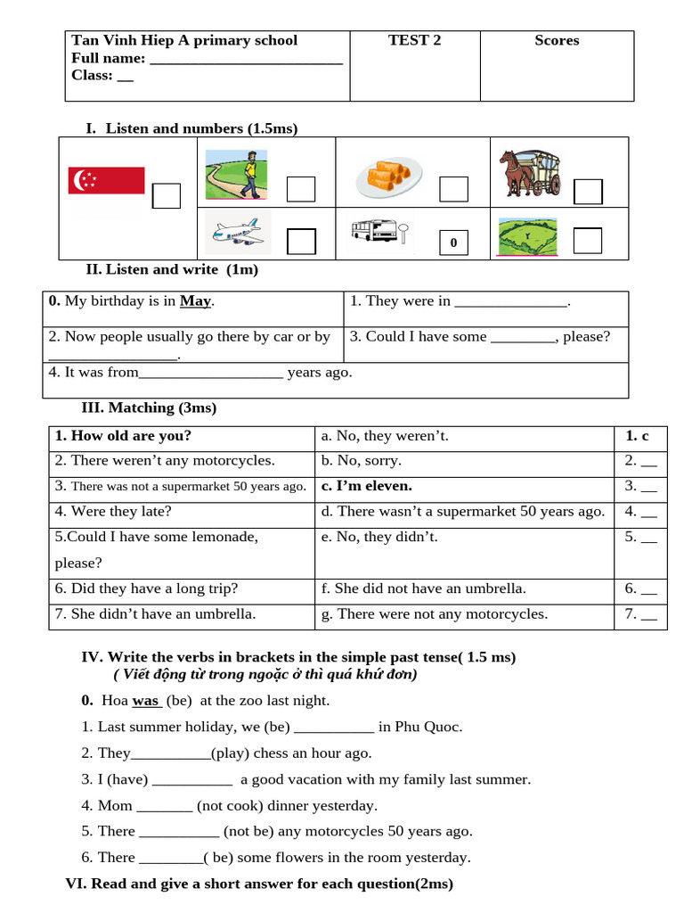 Primary School English Test Template | PDF | Syntax | Linguistics