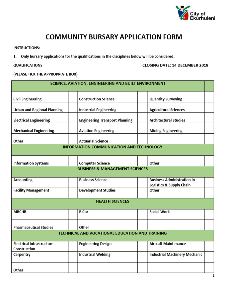 Ekurhuleni Community Bursary Application | PDF | Engineering