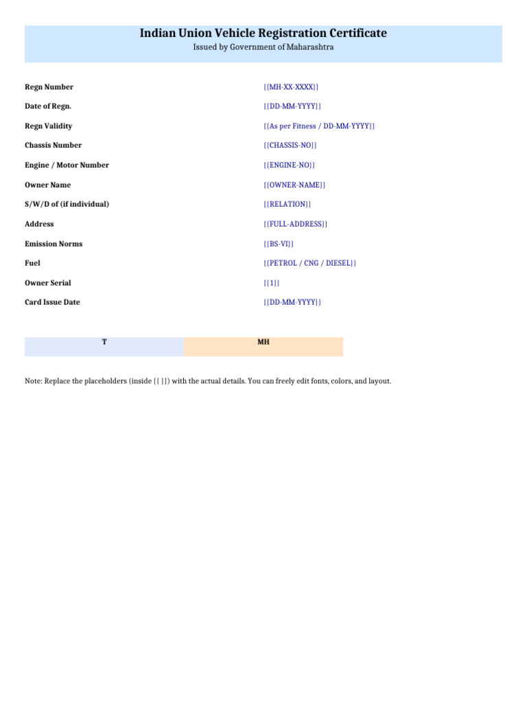Maharashtra Vehicle Registration Certificate | PDF