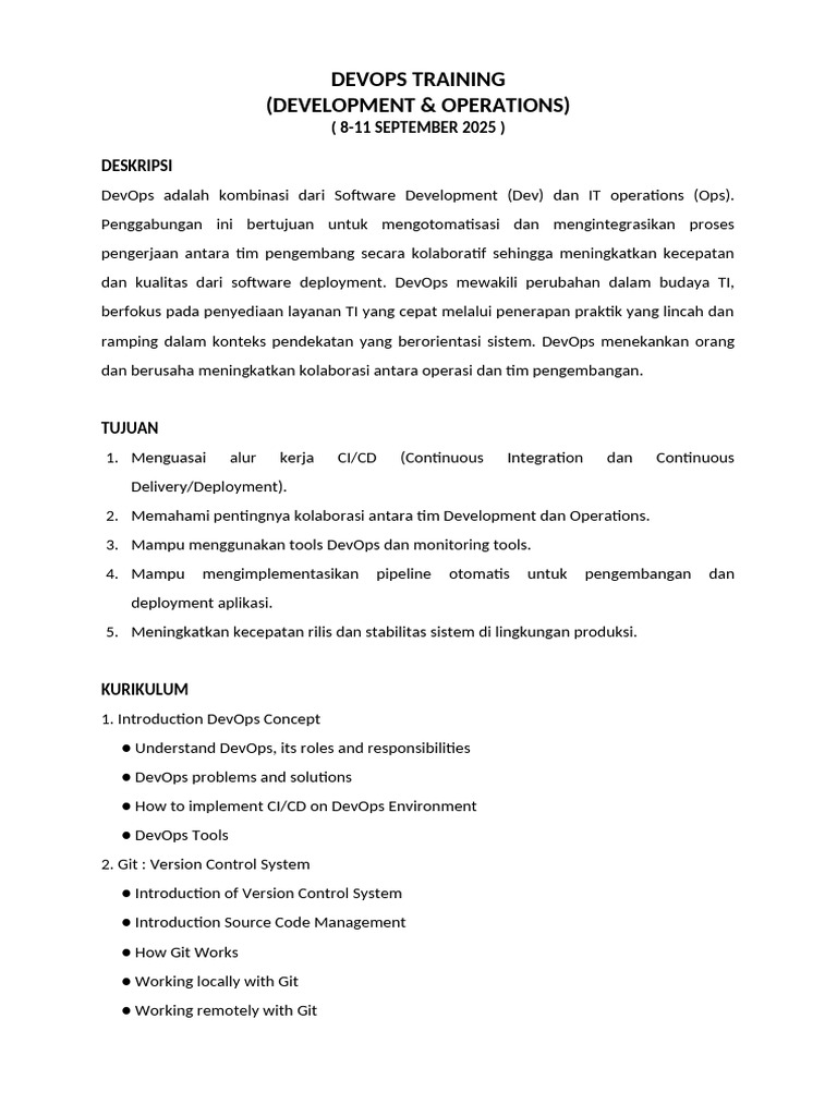 Pelatihan DevOps di Jakarta 2025 | PDF