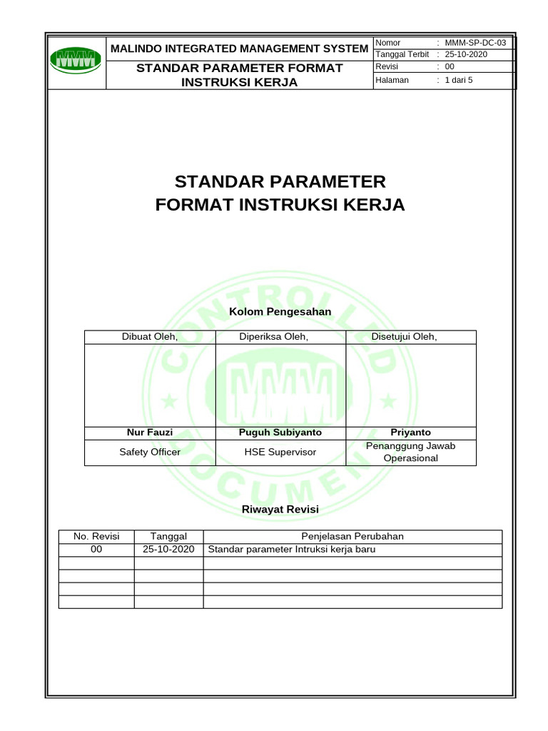 Standar Format Instruksi Kerja IMS | PDF