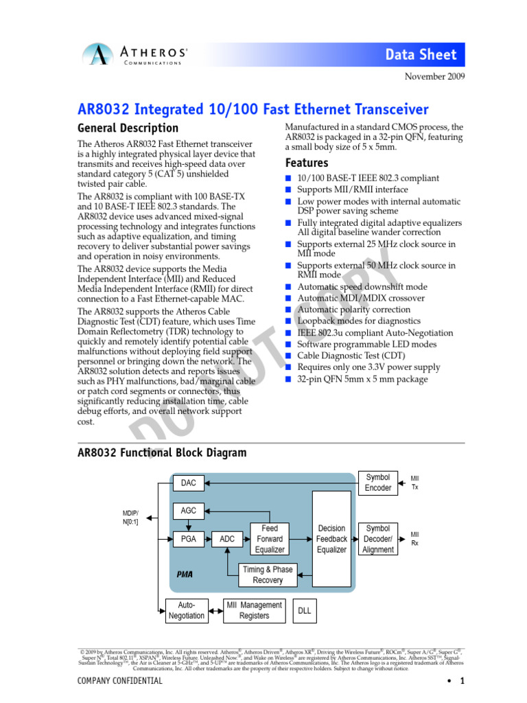 AR8032 DS Rev3.20 | PDF | Electrical Engineering | Physical Layer Protocols