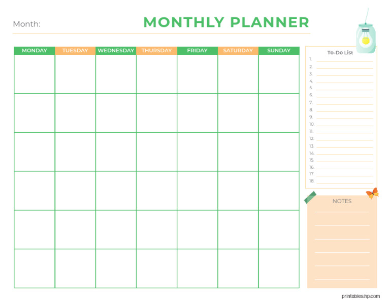 Monthly Planner Template with To-Do List | PDF