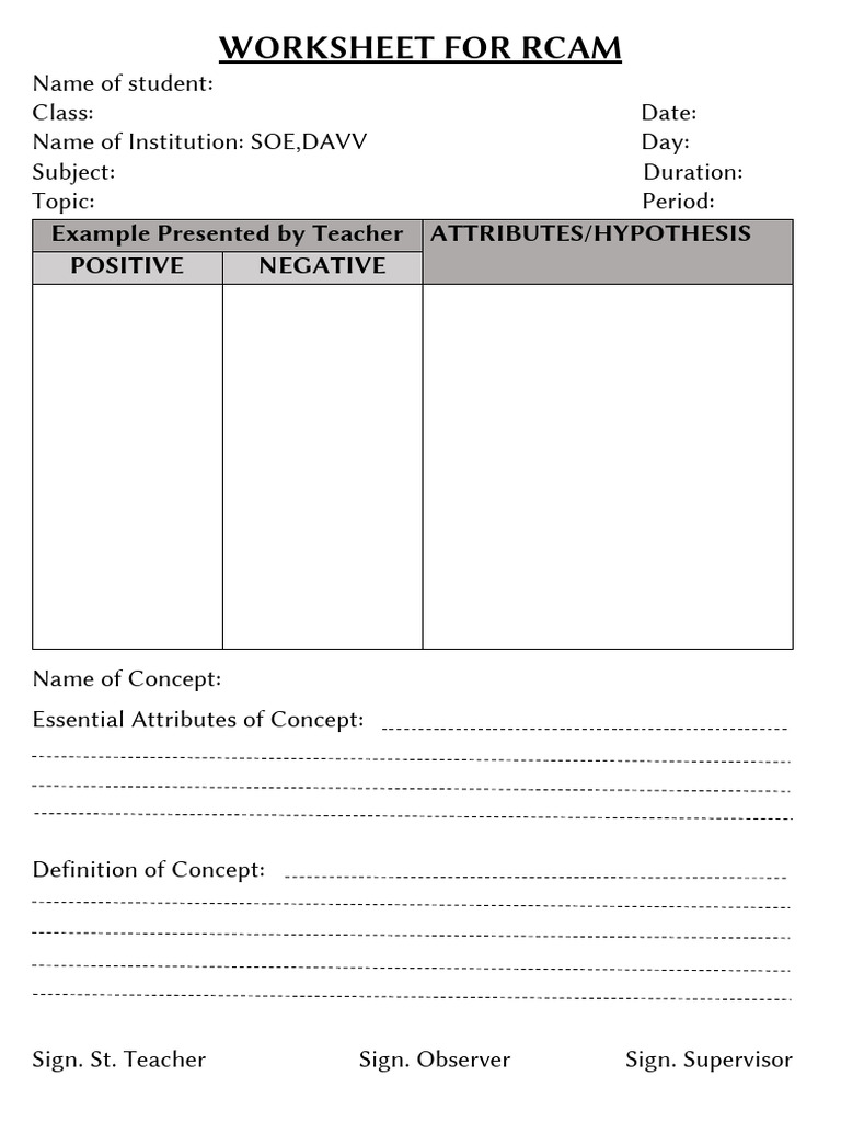 RCAM Worksheet for Student Assessment | PDF