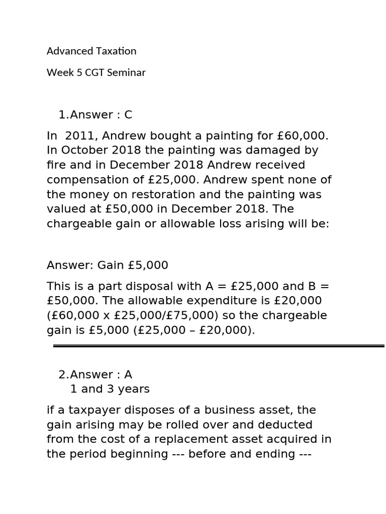 CGT Calculations and Reliefs Explained | PDF | Capital Gain | Money