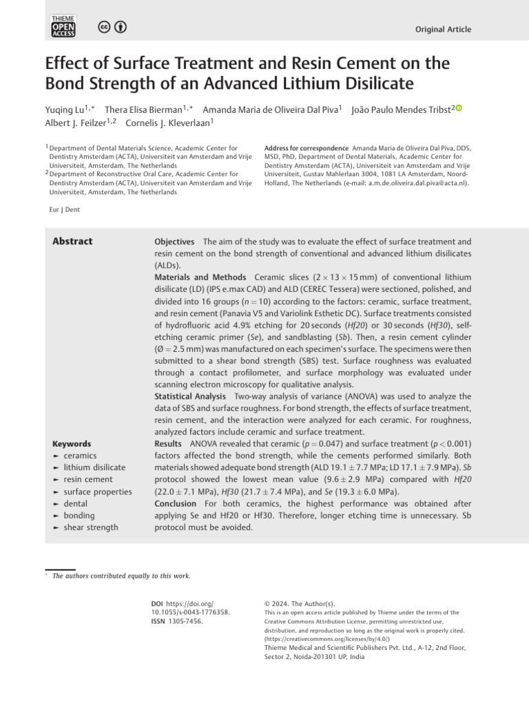 Effect of Surface Treatment and Resin Cement On TheBond Strength of An ...