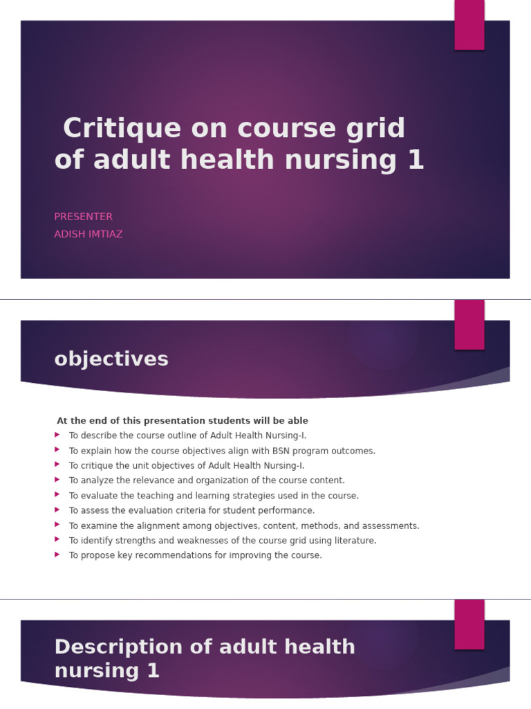 Course Grid Analysis: Adult Health Nursing | PDF | Learning | Creativity
