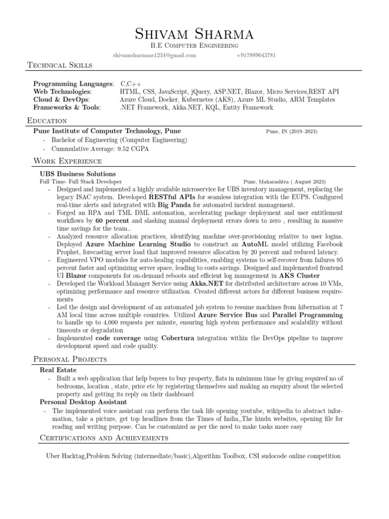 Full Stack Developer Resume - Shivam Sharma | PDF | Cloud Computing ...