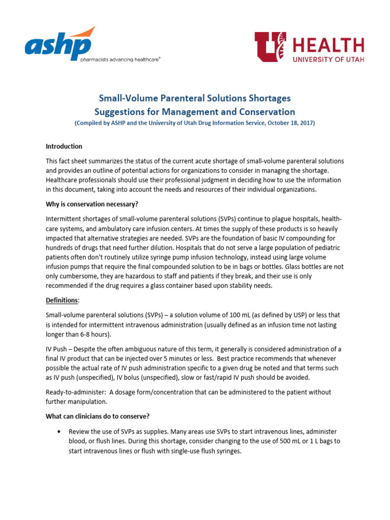 Managing Small-Volume Parenteral Shortages | PDF | Intravenous Therapy ...