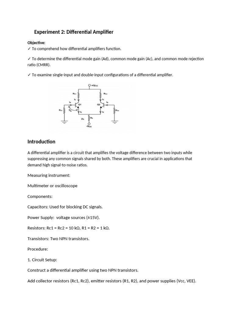 Differential Amplifier Experiment Results | PDF | Amplifier ...