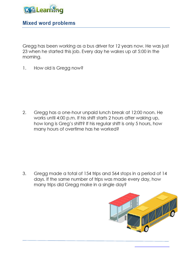 Grade 4 Mixed Word Problems Worksheet | PDF