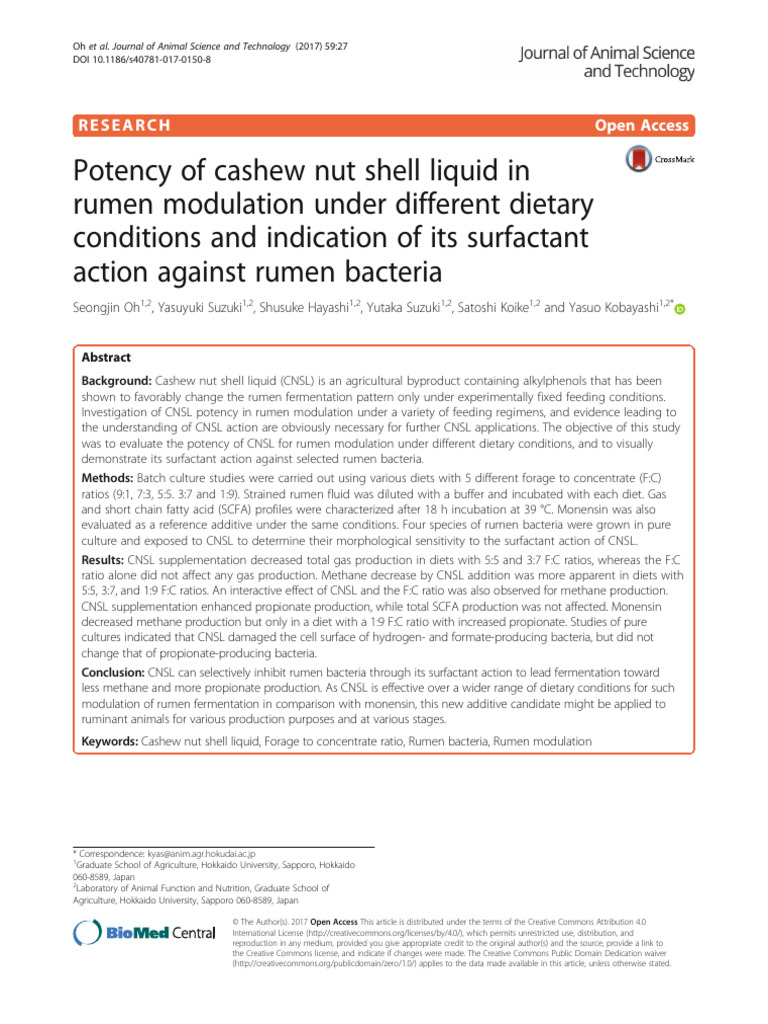 Potency of Cashew Nut Shell Liquid in Rumen Modula | PDF | Ruminant ...