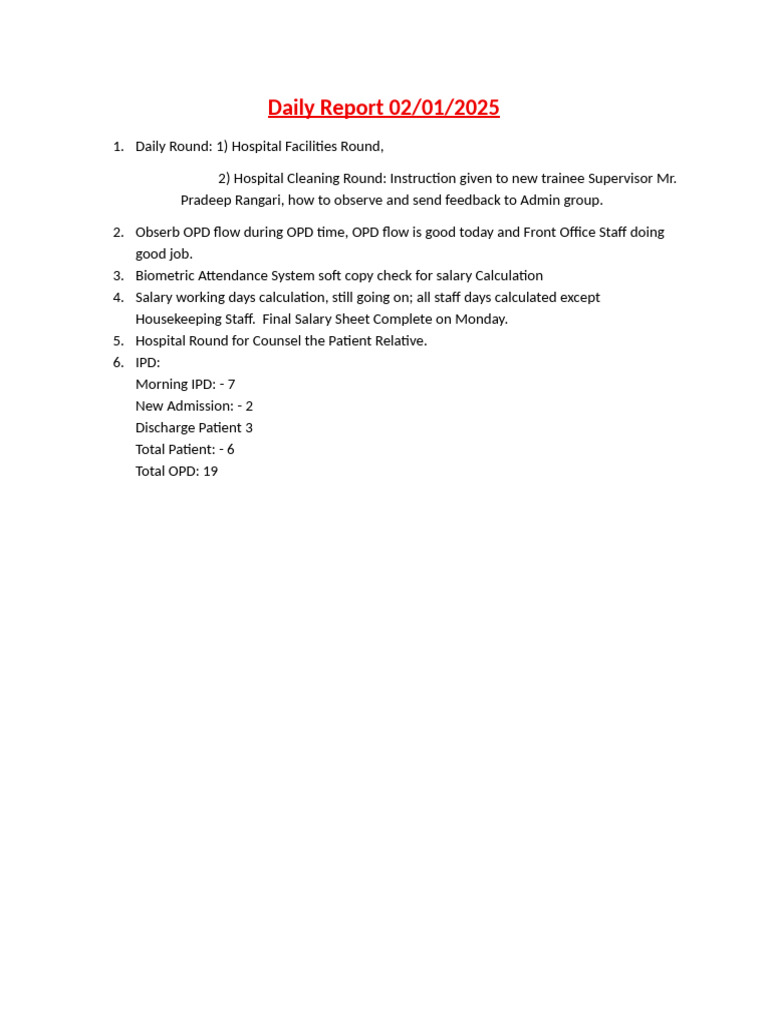 Daily Hospital Report - 02/01/2025 | PDF