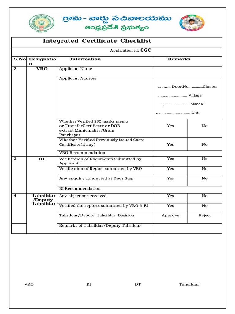 VRO Checklist for Certificate Application | PDF