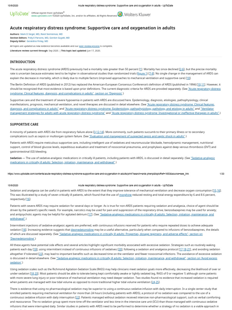 Acute Respiratory Distress Syndrome - Supportive Care and Oxygenation ...