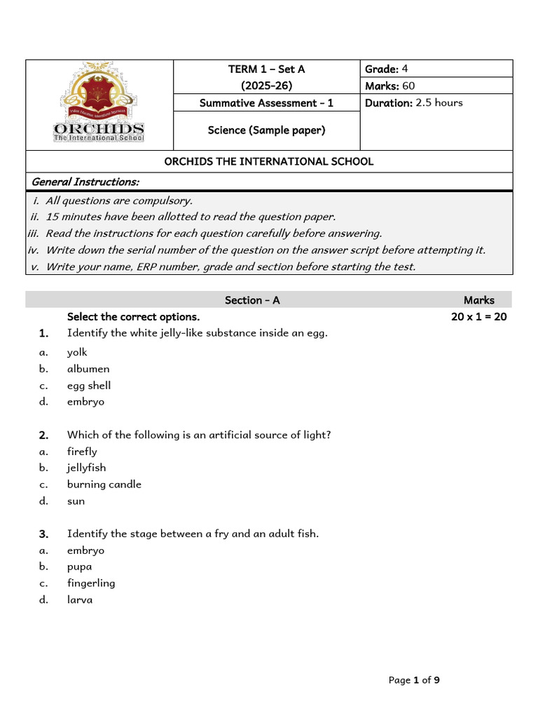 Grade 4 Science Sample Assessment 2025 | PDF | Soil | Egg