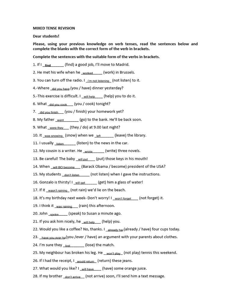 Mixed Tense Verb Exercise for Students | PDF | Chess | Chess Theory