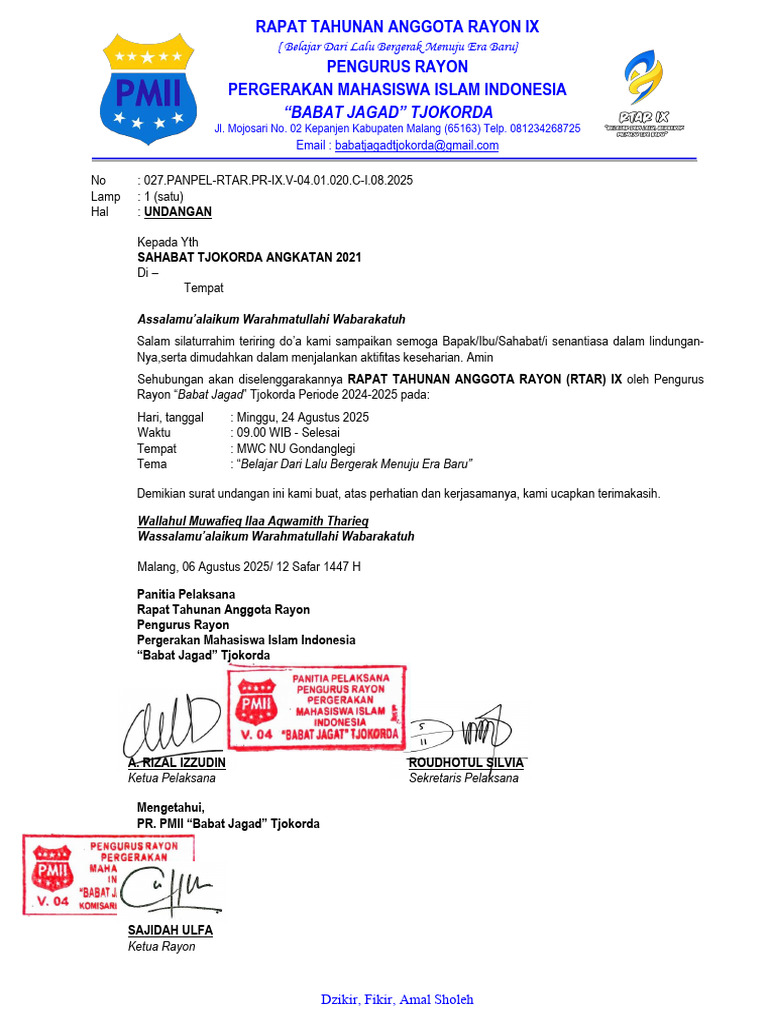 Undangan Rtar Ix- Shbt Tjokorda Angkatan 2021 | PDF
