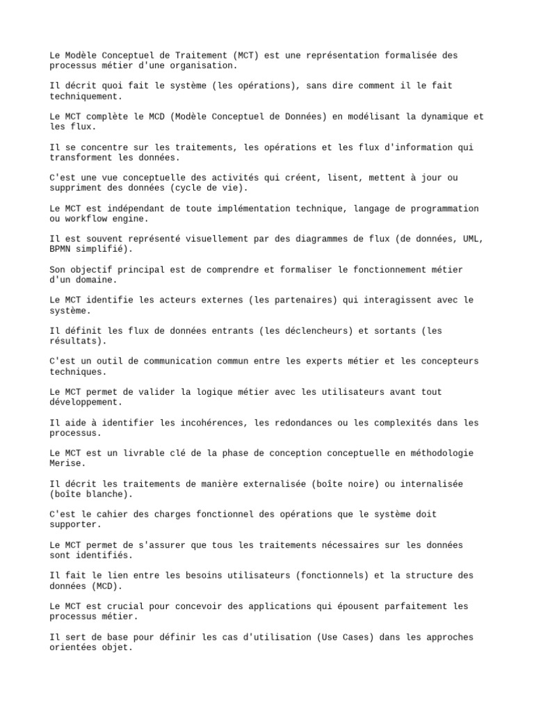 Modèle Conceptuel de Traitement (MCT) | PDF | Processus d'affaires ...