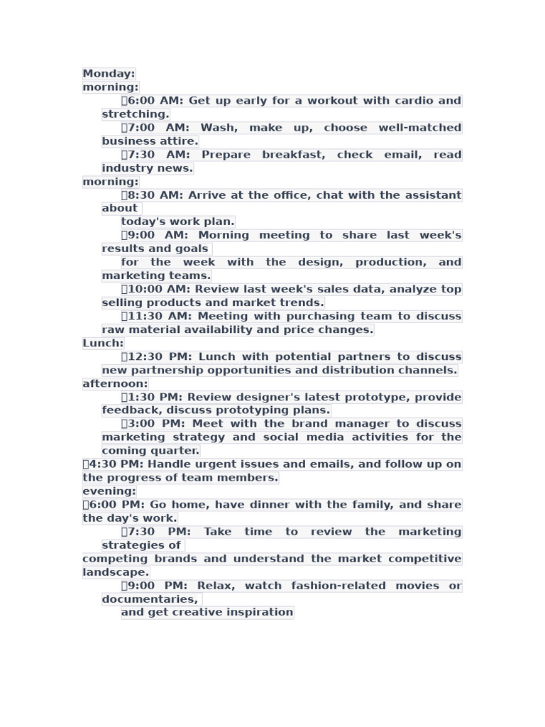 Daily Work Schedule for Marketing Professionals | PDF