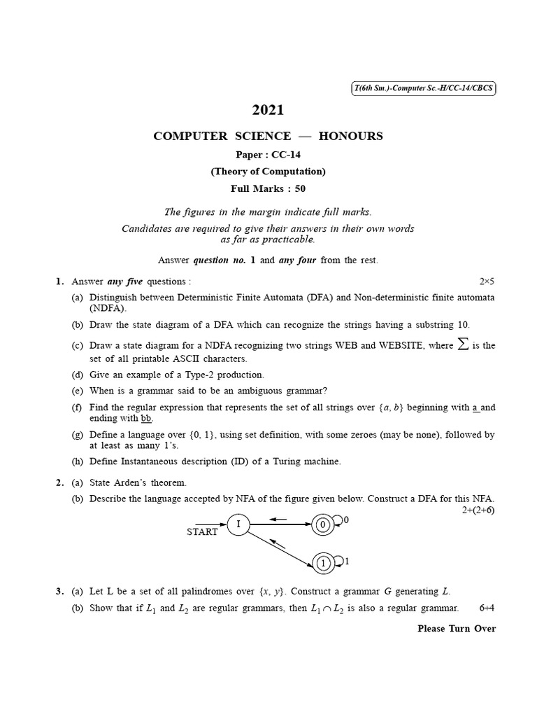 Theory of Computation Exam Paper | PDF | Formal Methods | Mathematical ...